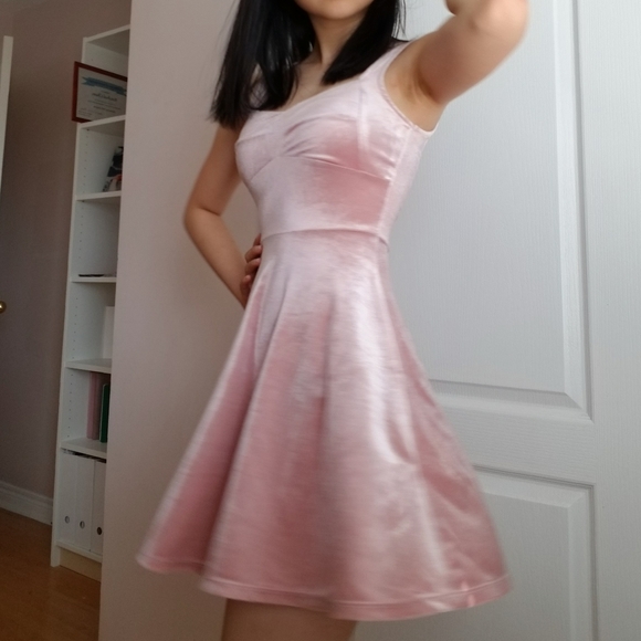 Light Pink Velvet Mini Dress - Picture 3 of 4